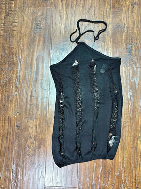 Perout Black Distressed Knit Top Size Small